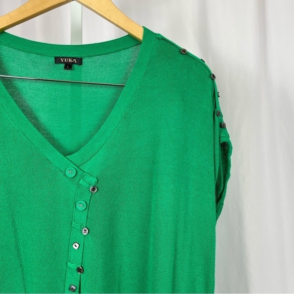 Yuka Large Kelly Green Knit Asymmetrical Button Dress Longline Sweater - Picture 6 of 6